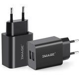 IMAGE 2er-Pack 2 Port USB Ladegerät 5V / 2.1A Ladeadapter USB-Portadapter Tragbarer Reise Handy Ladestecker für iPhone 12 11 8, Samsung Galaxy, Huawei,Xiaomi, Schwarz