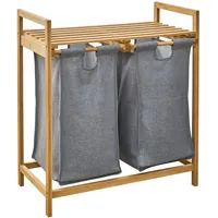 Svita Sula Wäschekorb Wäschesammler Wäschebox 2 Fächer mit Ablagefläche Bambus Grau