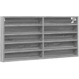 vidaXL Vitrinenschrank, Sammlervitrine 10 Ablagen, Hängevitrine Wandregal für Wohnzimmer, Glasvitrine Wandvitrine Hängeregal, Grau Sonoma Holzwerkstoff