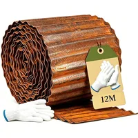 Omtofo Cortenstahl Rasenkante Metall 12 M - Beetumrandung Metall 15cm Hoch, Runde Beeteinfassung mit Rost, Cortenstahl Beeteinfassung für Garten, Beet, Rasen und Wege inkl. Handschuhe