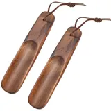 Schuhlöffel Kurz aus Holz 2 Stück Schuhanzieher mit Griff, Hilfe zum Schuhe Anziehen, Schuhlöffel Klein mit Hängendem Seil, Holz Shoe Horn für Mann Frauen