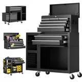 LDHTHOPI Werkstattwagen Leer 8 Fächer mit 1 Seitliche Ablagefächer,90 x 33 x 109 cm Werkzeugwagen Rollwagen mit Bremse,Profi Werkzeugaufbewahrung für Lager,Garagen,Werkstatt,Schwarz