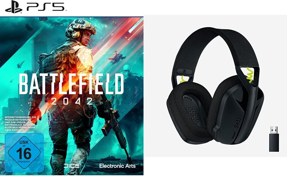 Battlefield 2042 - Standard Edition - [Playstation 5] + Logitech G435 LIGHTSPEED Kabelloses Bluetooth-Gaming-Headset, Kompatibel mit Dolby Atmos, PC, PS4, PS5, Handy, Nintendo Switch - Schwarz