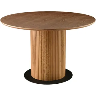 Mid.you Esstisch, Walnuss, Holz, Metall, Holzwerkstoff, Eiche, furniert, rund, Säule, rund, Bodenplatte, 120x75x120 cm, Esszimmer, Tische, Esstische
