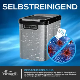 Tronitechnik TroniTechnik® Eiswürfelmaschine Eiswürfelbereiter aus Edelstahl , Ice Maker, 12kg/24h, 2,2 Liter Wassertank, 2 Größen, Selbstreinigung