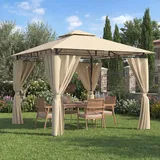 Devoko Garden Pavillon 3x3 Wasserdicht Stabil Winterfest Deluxe Gazebo, UV-Schutz 50+ Doppellagiges Grilpavillons mit seitenwänden für 4-8 Personen, Partyzelt für Freizeit, Partys, Beige