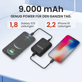 Viesta Powerbank Mini 9000 mAh Weiß – PD20 W Schnellladefunktion, Type-C Input/Output, USB & Type-C Ausgänge, LED-Batterieanzeige – Kompakte Battery Bank