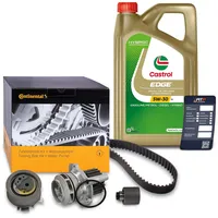 1x Original CONTITECH Zahnriemensatz inkl. Wasserpumpe + 5 L CASTROL EDGE TITANIUM FST 5W-30 LL