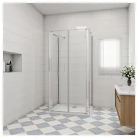 duschspa Komplettdusche U-Form Duschkabine Schwingtür Drehtür Duschtür Duschwanne Duschtasse, BxT: 80x90 cm, Einscheibensicherheitsglas, Sicherheitsglas, Set, mit Duschwanne 80 cm x 195 cm x 90 cm