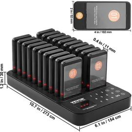 Vevor Restaurant-Pager-System, kabelloses Warteschlangensignal mit 400 m Reichweite, Piepser zur Rufannahme von Gästen mit Vibration und Blinken, 20 Pager für Imbisswagen, Kirche, Kindergarten
