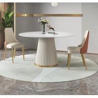 JVmoebel Esstisch, Luxus Tische Runder Tisch Runde Design Edelstahl Möbel weiß