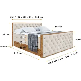 altdecor Boxspringbett 180 x 200 cm H3 Beige/Weiß