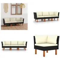 vidaXL 3 Sitzer Gartensofa mit Kissen Schwarz Poly Rattan - Gartensofa - Gartensofas - Lounge - Loungen - Schwarz