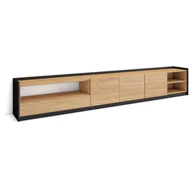 SKRAUT HOME Lowboard 310x50x37 cm Eiche Schwarz Holzwerkstoff
