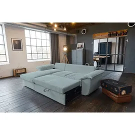 KAWOLA Sofa DAMETO Ecksofa Bettsofa Schlafsofa mit Stauraum Cord hellblau