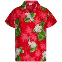 King Kameha Funky Hawaiihemd Kids Kinder Jungs, Kurzarm, Print Small Flower, Rot, 6 - 6 Jahre