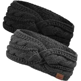 Damen Gestrickt Stirnband - Mädchen Ohrenwärmer Gefüttert mit Fleece, Haarband Elastische Kopfband Stirnbänder für Damen/Frauen/Mädchen 2 Stück (Schwarz1+Grau1)