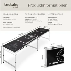 Tectake Bierpongtisch klappbar 60 cm x 240 cm x 70 cm 100 St. Schwarz
