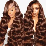 RXY Echthaar Perücke 13x4 Body Wave Braun 180% Dichte HD Lace Front Wig 100% Human Hair Wig #4 Perücke Damen mit Babyhaar Brown Human Hair for Women 18 Zoll(46cm)