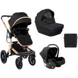 KIKKABOO Kombikinderwagen Irene 3 in 1 Babywanne Autositz Adapter Wickeltasche schwarz uni