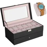 shelfmade Uhrenbox Uhren Aufbewahrung Uhrenbox Uhrenkoffer Uhrenkasten "Zürich", schwarz rosa