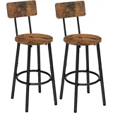 HOOBRO Barhocker 2er-Set mit Rückenlehne, Barstuhl, Küchenstuhl mit Fußstütze, für Küche, Wohnzimmer, Bar, Schwarz