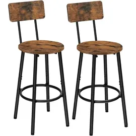 HOOBRO Barhocker 2er-Set mit Rückenlehne, Barstuhl, Küchenstuhl mit Fußstütze, für Küche, Wohnzimmer, Bar, Schwarz