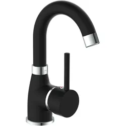 Waschtischarmatur FUTURA, Wasserhahn Bad mit Energiesparfunktion, Mischbatterie Waschbecken in Schwarz matt/Chrom