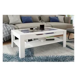 byLIVING Couchtisch Ralph, weiß Schubkasten und Glaseinlage