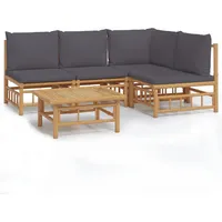 vidaXL 5-tlg. Garten-Lounge-Set mit Dunkelgrauen Kissen Bambus