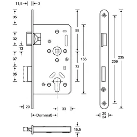 SSF Panik-Einsteckschloss Ser.20 APE Fkt.E rd 20/65/72/9mm DIN re.VA SSF