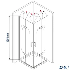 Bernstein Eckdusche mit Schwingtüren DX407 - 8 mm - Nano Echtglas - Breiten wählbar, Türelement Rechts:90 cm, Türelement Links:100cm