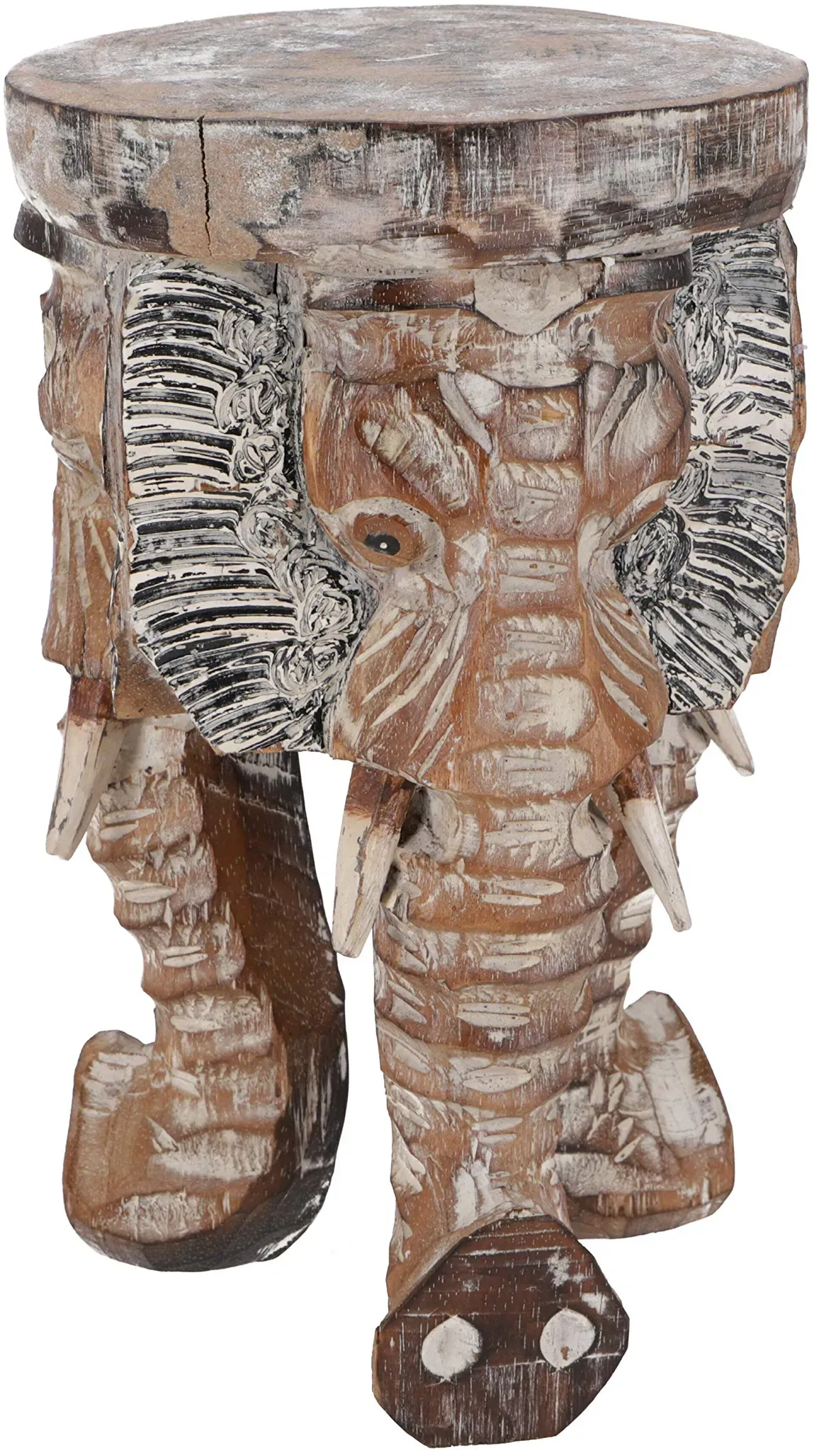 GURU SHOP Blumenhocker, Dreibeiniger Beistelltisch, Dekoobjekt Elefanten Kopf - Hell 30 cm, Braun, Sitzmöbel
