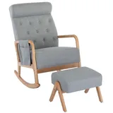 Flieks Schaukelstuhl (mit 1 Hocker, Set, 2 St), Relaxsessel Schaukelsessel Schwingsessel für Schlafzimmer Wohnzimmer grau