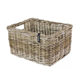 Basil DAX S Rattan Fahrradkorb, Stilvoller rechteckiger Aufbewahrungskorb für Vorderradgepäckträger, Grau, Handgeflochten, 20 l Volumen, Ideal für Damen- und Herrenfahrräder