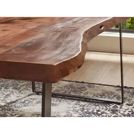 sam möbel gmbh Esstisch Baumkante Akazie nussbaum 300 x 100 schräges U-Gestell schwarz HALMSTAD - Braun