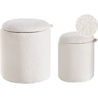 Beliani Pouf mit Stauraum 2er Set BEREA Bouclé Cremeweiß