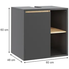 Vicco Waschbeckenunterschrank Viola Grau/artisan, 60 x 60 cm mit offenen Regalen