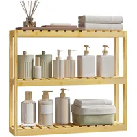 Woltu Bambus Regal, Hängeregal, Badregal, Wohnzimmerregal, Badezimmerregal stehend, Bücherregal, Schuhregal, verstellbare Ablage, mit 3 Ebenen, 60x54x15 cm, Naturfarbe
