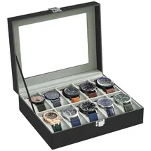 Songmics Uhrenbox für 10 Uhren mit Glasdeckel 25,5x20,2x7,8 cm Grüngrau