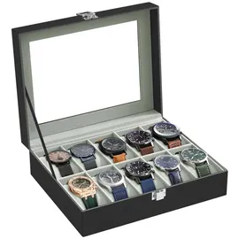 Songmics Uhrenbox für 10 Uhren mit Glasdeckel 25,5x20,2x7,8 cm Grüngrau