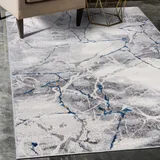 Carpeto Rugs Abstraktes Vintage Designer Teppich - Kurzflor - Weich Teppich für Wohnzimmer, Schlafzimmer, Esszimmer - ÖKO-TEX Wohnzimmerteppich Marmor Optik - Teppiche - Grau Blau - 160 x 220 cm