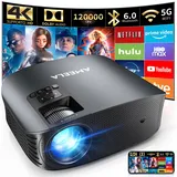 AMEELA 4K-Videoprojektor mit WLAN und Bluetooth, FHD 1080P, Mini-Projektor für Moives im Freien, 5G Videoprojektor für Heimkino, Dolby Audio, Zoom, tragbar, TV-Stick, PPT