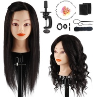 TopDirect 45cm/18 Zoll Übungskopf Frisierkopf Friseur 100% Echtes Haar Modell Kopf für Friseur Praxis Puppenkopf Friseurkopf mit Halterung + DIY Haar Zubehör styling, Schwarz