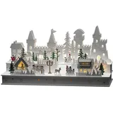 Konstsmide LED Holzsilhouette Burg, weiß, wählbare Energiefunktion, 6H Timer, 12 warm weiße Dioden, batteriebetrieben & USB, Innen, weißes Kabel, 2 x AA 1.5V (exkl.) - 3257-210