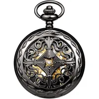 TREEWETO Unisex Taschenuhr mit Kette Analog Handaufzug Antik Kupfer Skelett Schwarz