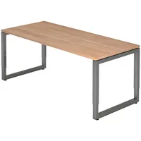 Bümö Schreibtisch Nussbaum, Graphit, Nachbildung,Nussbaum, Rechteckig, 180x74x80 cm, FSC