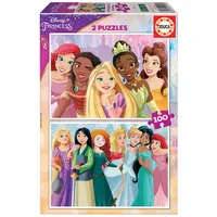 Educa - Kinderpuzzle Disney Prinzessinnen | 2x100 Teile Puzzleset | Arielle, Rapunzel, Mulan, Princess | ab 5 Jahren (19298)