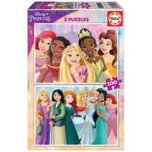 Educa - Kinderpuzzle Disney Prinzessinnen | 2x100 Teile Puzzleset | Arielle, Rapunzel, Mulan, Princess | ab 5 Jahren (19298)