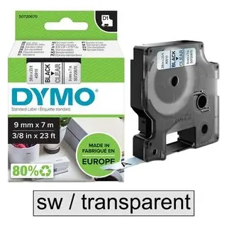 Dymo 40910 9mm 7m schwarz auf transparent